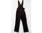 Size 6 Velveteen Overalls - Plush Brown Trompe L'Oeil Tweed Print 1970s Velvety Pants with Bib Front & Straps - 70s Juniors - Waist 26