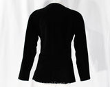 Size 12 Leather Jacket by Mario Valentino - Designer 80s 90s Avant Garde Black Suede - Metallic Gold Slashes - Asymmetric Front - Bust 39