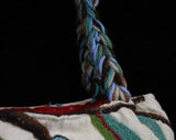 Hippie Chic 1970s Purse - Crewelwork Cotton Canvas Tote with Braided Straps - 70s Summer Boho Handbag - Blue Green Cream Bohemian Crewel Bag