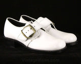 Child's Size 12 White Shoes - Funky Motown Style Leather Shoes - 60s 70s Boys Girls Children's Deadstock - Round Toe & Big Buckles - 48059-1