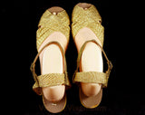 Size 5.5 Shoes - Hollywood Style 1950s Gold Sandals - 5 1/2 Glamour Girl Pin Up Starlet Evening Metallic Open Toe Shoes - 50s NOS Deadstock