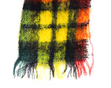 Plaid Mohair Scarf - 1950s 60s Red Green & Yellow Tartan Artisan Style Woven Wrap - Rectangular Fuzzy Lofty Wool with Fringe - Fall Winter