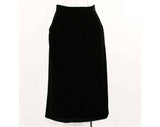 Size 4 50s Skirt - Classic Early 1950s Black Velveteen Skirt with Pockets - Small Tailored Velvety Cotton A-Line Office Wear - Waist 25