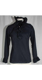 Size 8 Black Shirt - 60s Party Girl Black Blouse with Ruffled Neck & Cuffs - Flirty 1960s Chic Long Sleeve Top - Teddi - Bust 35.5 - 39364