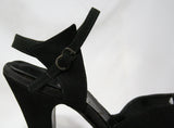 1940s Black Suede Platforms with Jagged Ankle Strap - Size 5 Shoes - 40s Platforms - NOS Deadstock - Fall Peep Toe 40's Hollywood Style