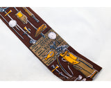 1960s Square End Tie - Golf Theme Mens 60s Novelty Print Necktie by Rooster Ties - Golfing Gear Clubs Balls Tees 18th Hole - Brown & Orange