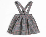Girl's Size 5 Plaid Skirt with Shoulder Straps - Slim 5T - 1950s Schoolgirl Wool Pleated Suspender Skirt - Black Red Houndstooth - Waist 20