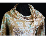 Size 10 Novelty Courtship Print Top - 1970s Taupe Jersey Shirt & Kerchief - Classic Simple Casual Blouse - Deadstock - Bust 36 - 30799-2
