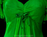 Size 8 Halter Evening Dress - 1970s Grass Green Chiffon Gown - Fluttery Neckline - Medium Sexy Summer Goddess - Bust 35 - 60s 70s Deadstock