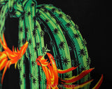 Small Cactus Novelty Print Outfit - Sexy Slinky Black Knit Cocoon Tunic & Matching Leggings - 1980s Pant Set Made in France - Hip 34 to 36