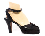 Size 7.5 1940s Platform Shoe - Gorgeous 1940s Bronze Goddess Open Toe Heels with Ankle Strap - WWII Pin Up Metallic Brown Leather - 7 1/2 B