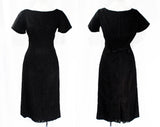Size 8 1950s Dress - Audrey Style 50s 60s Black Lace Sheath - Fitted Hourglass with Blouson Back Detail - Chic Short Sleeve - Waist 28