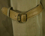 1980s Gucci Trench Coat - Size 10 to 12 Medium Camel Tan Cotton Sharkskin Canvas - Haute Designer Overcoat - Authentic 80s Gucci Logo Buckle