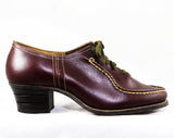 Size 5 Brown 1940s Shoes - 1930s 40s Oxblood Leather Pumps with Top Stitching & Wood Heel - Fall Autumn Deadstock Heels - 40's Swing Era