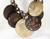 1950s Souvenir Coin Vintage Charm Bracelet - British England European Coinage - Queen Elizabeth Penny HalfPenny Farthing - 1954 1959 Dates