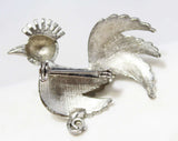 Modernist Bird Pin - 1950s Mid Century Modern Rooster Chicken Style Brooch - 50s 60s Silver Tone Metal - Good Design MCM Avian Jewelry