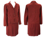 Size 10 Tweed Suit - 1950s Brick Red & Charcoal Gray Tailored Medium Jacket and Skirt - Maroon Checked Wool - Late 50s Early 60s - Waist 28