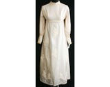 Size 6 Wedding Dress - 1960s Empire Satin Bridal Gown with Bishop Sleeves & Detachable Train - Victorian Look Wedding - Bust 33.5 - 31821