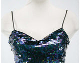XS Sexy 1980s Blue-Green Sequins & Jersey Mermaid Dress - Art Deco Cocktail - 80s Evening Glamour - Handkerchief Hem - Size 0 - 40508
