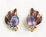 Gorgeous Juliana Style Earrings - 1950s 60s Indigo Blue & Purple Rhinestones with Amber Brown Accents - Aurora Borealis AB - Lavish Hues