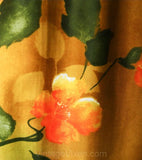 Size 6 Tropical 60s Maxi Skirt - Mustard Orange & Tangerine Floral 1960s A Line Skirt - Summer Yellow Cotton - Mint Condition - Waist 26 -
