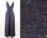 Size 8 Tweed Dress - 1970s Blue Flecked Jumper - Sleeveless Bodice - V Neck - Racer Back - Cute Fall Style - 70s Deadstock - 49723-1