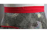 1940s Pastel & Gray Dandelion Print Apron - Large XL Half Apron - Size 12 to 18 - Red Trim - Flowers - Handmade - Waist 30 to 38 - 30459-1