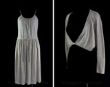 Size 12 Sun Dress - Large Designer Find by Clovis Ruffin - Late 70s Sand Beige Popcorn Knit - Thin Acrylic - Strappy Dress & Jacket - 46776