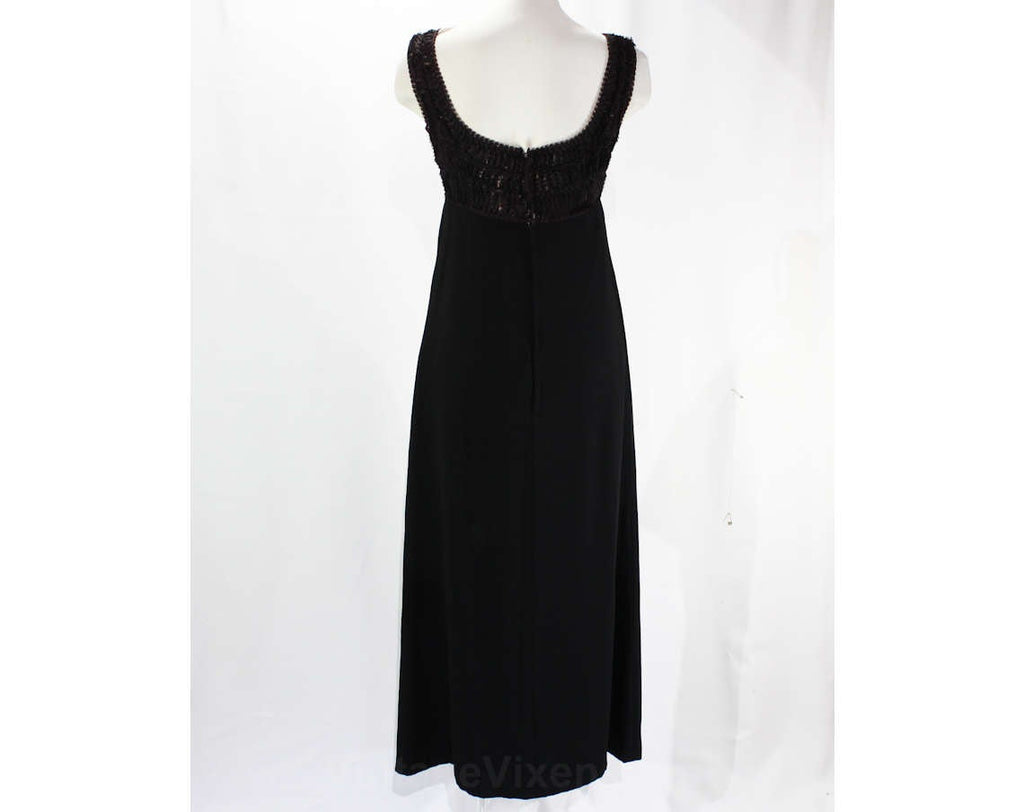 Size 6 Black Evening Dress - Audrey Style 1960s Empire Waist Gown - El Vintage Vixen Clothing Size 6 Black Evening Dress - Audrey Style 1960s Empire Waist Gown - El Vintage Vixen Clothing