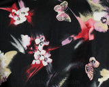 XL 1980s Butterfly Dress - Long Sheer Sleeves - Black Lilac Pink Butterflies Novelty Print - 80s Synthetic Knit - Size 22 - Bust 50 - 49319