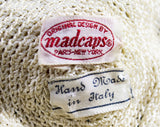 1960s Flapper Style Hat - Cute Ivory White 1920s Look Cap with Feathery Tusk Paillettes - 60s Skullcap Hand Knit in Italy - Shimmy & Shake