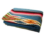 Rare Saltillo Blanket - Southwestern Serape - Mexico Handwoven 1930s 1940s Wool - Blue & Rainbow Kilim Stripe - Large Chimayo - 5x7 Ft