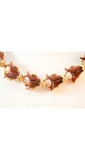 1950s Chocolate Thermoset Flourish Necklace - Fall Brown & Gold 50s Molded Plastic Mid Century Jewelry - Rockabilly Femme 1950's - 38386-1