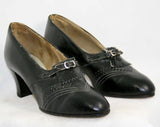 Size 6 Deco Era 1920s 30s Secretary Chic Black Leather Shoes - Pumps - Oxford Style - Never Worn - Deadstock - 28465-1