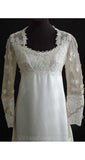 Size 6 Wedding Dress - Gorgeous 1960s Empire Satin Bridal Gown with Daisy-Dotted Sleeves & Train - Priscilla of Boston Deadstock - Bust 33.5