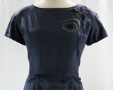 Size 10 Special Blue Dress & Jacket - Especially Chic 1950s Summer Suit - Denim Blue Chambray - 50s Spring Dress Set - Yarn Flower Stitchery