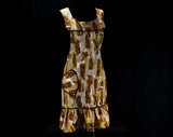 1930s Novelty Print Apron - Authentic 30s Housewife Style - Brown Paint Strokes Print - Heart Shaped Pocket - Square Neckline - Waist to 27