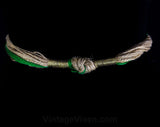 Asian Art-to-Wear Belt in Natural Rope, Green Yarn & Wooden Beads - Medium Size 8 to 10 - Wearable Art - Handmade 1980s Avant Garde Artisan
