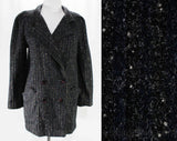 Size 8 Retro Jacket - 1930s Inspired 1990s Coat - Medium Size Striped & Flecked Wool - Charcoal Gray Navy Black - New York Girl Label