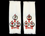 1950s Bathroom Hand Towels - Guys & Dolls Victorian Powder Room Novelty Theme - 50s 60s Kitsch Bath - Red Black - 2 Bucilla Towels - 49680