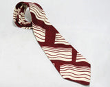 Men's Designer Tie - Maroon & Gray Raw Silk - 80s Necktie - 1980s Guy Laroche Paris Label - Burgundy - Abstract Wavy Pattern Burgundy Waves