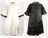 XL 1950s Evening Coat - Size 20 Asian Silk Satin Brocade - 50s Reversible Black & White Formal Coat - Gorgeous Quality from the Far East