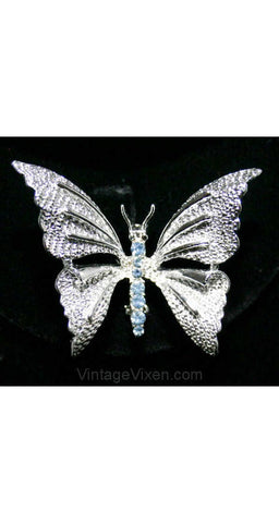 Ice Blue & Silver Butterfly 1950s Pin - Novelty Insect Brooch - Faux Silvertone Metal - Gerry's - Spring - Summer - Elegant 50s - 38462