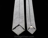 1950s Skinny Tie - Gray Brocade 50s Atomic Deco Stripe Crest - Mid Century Business Men's Necktie - Streamlined Narrow Neutral 1950's Tie