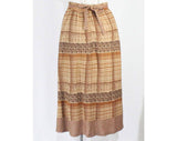 Size 6 Brown Plaid Skirt - Soft Paisley Print Jersey Knit - 1980s Paris Designer Label - Fall 1970s Preppie Style - David Mac G - Waist 25.5