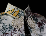 Asian Brocade 1940s Jacket - WWII Era Mandarin Collar 40s Formal Coat with Matching Handbag - Medium Large - Tassels - Pagoda Novelty Print