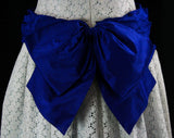 Size 4 Summer Ball Gown - White Cotton Eyelet - Sapphire Blue Satin - Designer Dan DeSantis - Romantic Evening Dress - 1984 With Sketch