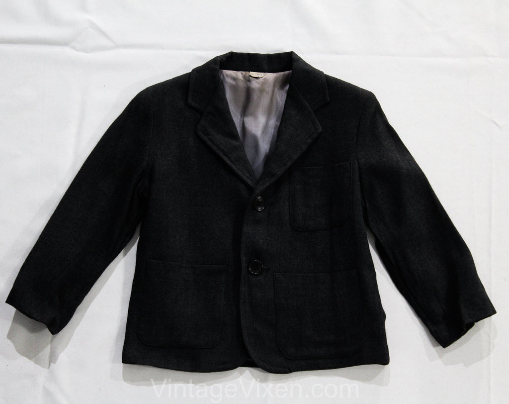 Size 4 1950s Boy's Suit - Charcoal Gray Jacket & Pant Set - 50s