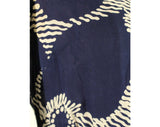 Size 6 Couture Quality Dress - Navy Blue & White Mod Floral 60s Silk Chiffon - 1960s Cocktail with Corset Lace-Up - Long Sleeve - Bust 33.5
