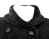 Size 6 Mod Wool Jacket - Beautiful 1960s Modernist Gray Tweed Beatnik Coat with Knit Collar & Cuffs - Pockets - Faux Fur Lining - Bust 36